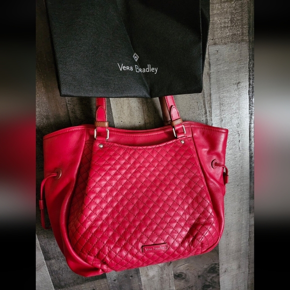 New Cardinal Red Leather Carryall Glenna Satchel - Picture 11 of 12